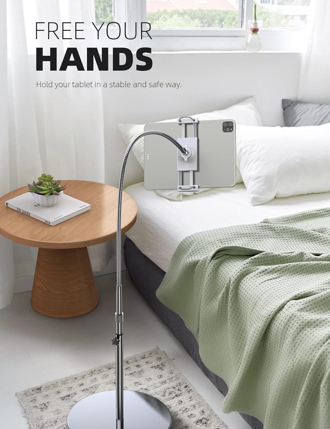 Lamicall Tablet Floor Stand Gooseneck - Swivel Tablet Holder Mount with Adjustable Height & 10.6lb Stable Base, Compatible with iPad Mini Air Pro 12.9/9.7, Tab, Kindle, Surface Pro, Phones (4.7-13")