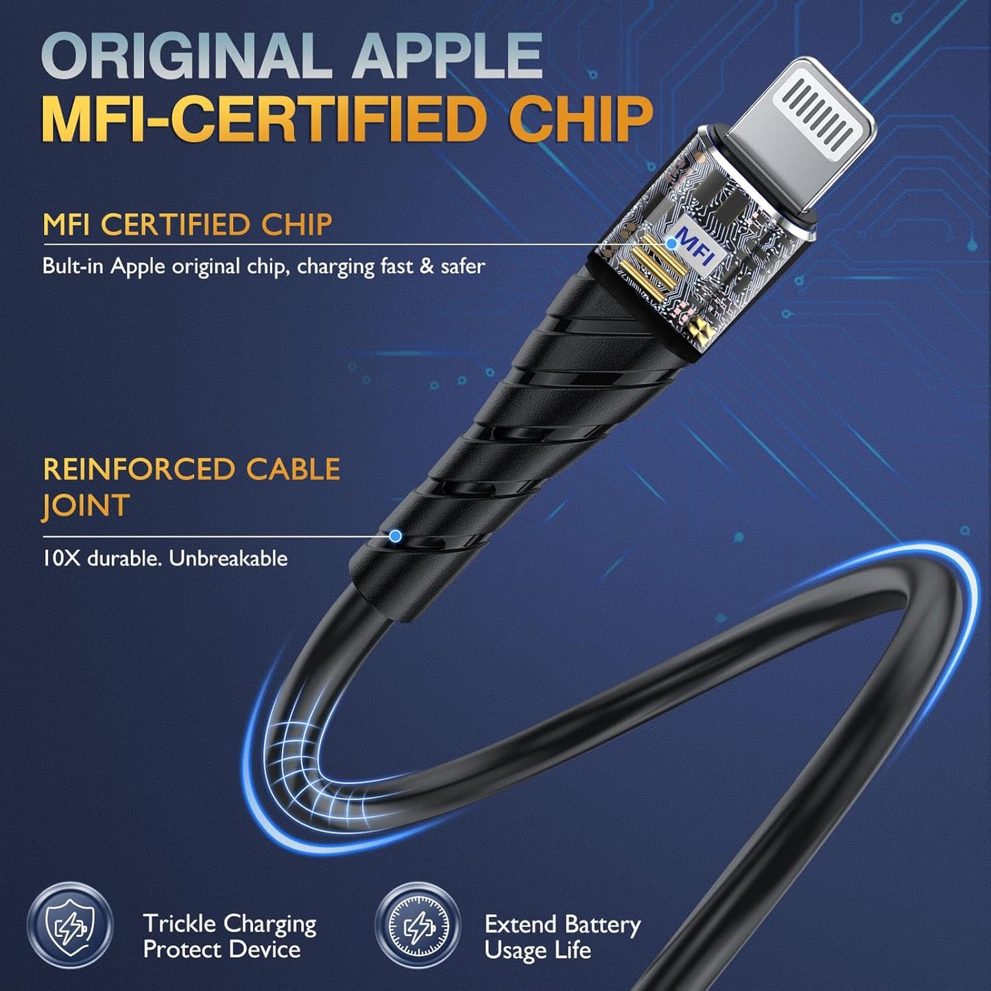 OIITH MFi Certified for iPhone Charger Cable 3 Pack 10 Ft, Extra Long for Lightning Charging Cord, Fast 2.4A for iPhone USB Cord Compatible with iPhone12/11/XS/Max/XR/X/8/8P/7P/6/iPad - Gold