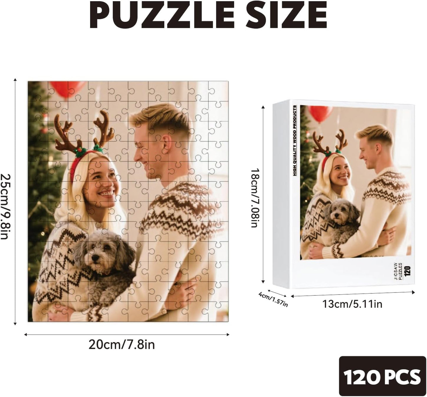 Custom Puzzle, Customize Puzzles from Photos with 120/200/300/500/1000 Pieces, Personalized Wooden Jigsaw Puzzle Gifts for Family, Adults, Christmas, Wedding, Pet