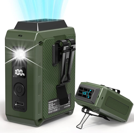 COMLIFE Portable Mini Waist Fan - Rechargeable Clip on Belt Wearable Body Fan, Max 20H Cooling, 5 Speeds 16000RPM Turbo Hands-Free Under-Shirt Neck Fan for Outdoor Jobsite Camping Traveling