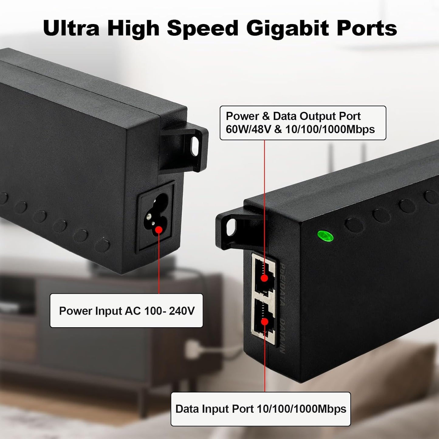 60W Gigabit PoE++ Injector - 10/100/1000Mbps, RJ-45 Shielded, IEEE 802.3af/at/bt Compliant, PoE Switch Powerline Network Adapter for High Power Ethernet Devices, Up to 100m, by ThePoEstore