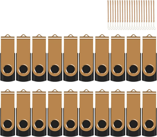 EASTBULL 2GB USB Flash Drive Bulk Thumb Drives 20 Pack with Lanyards USB 2.0 Memory Sticks Zip Drive Pen Drive for Storage and Backup Gold 20PCS 2GB