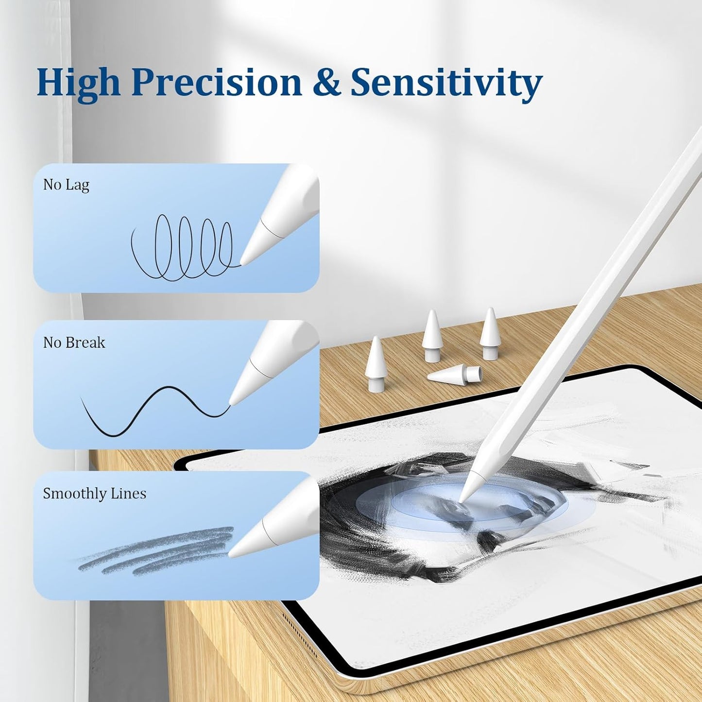 Upgraded Replacement Tips for Apple Pencil Pro/2nd Gen/1st Gen/USB-C,No Wear Out Pencil Nibs Precise Control - Replacement Nibs for Apple iPad Pencil - 8 Pack White