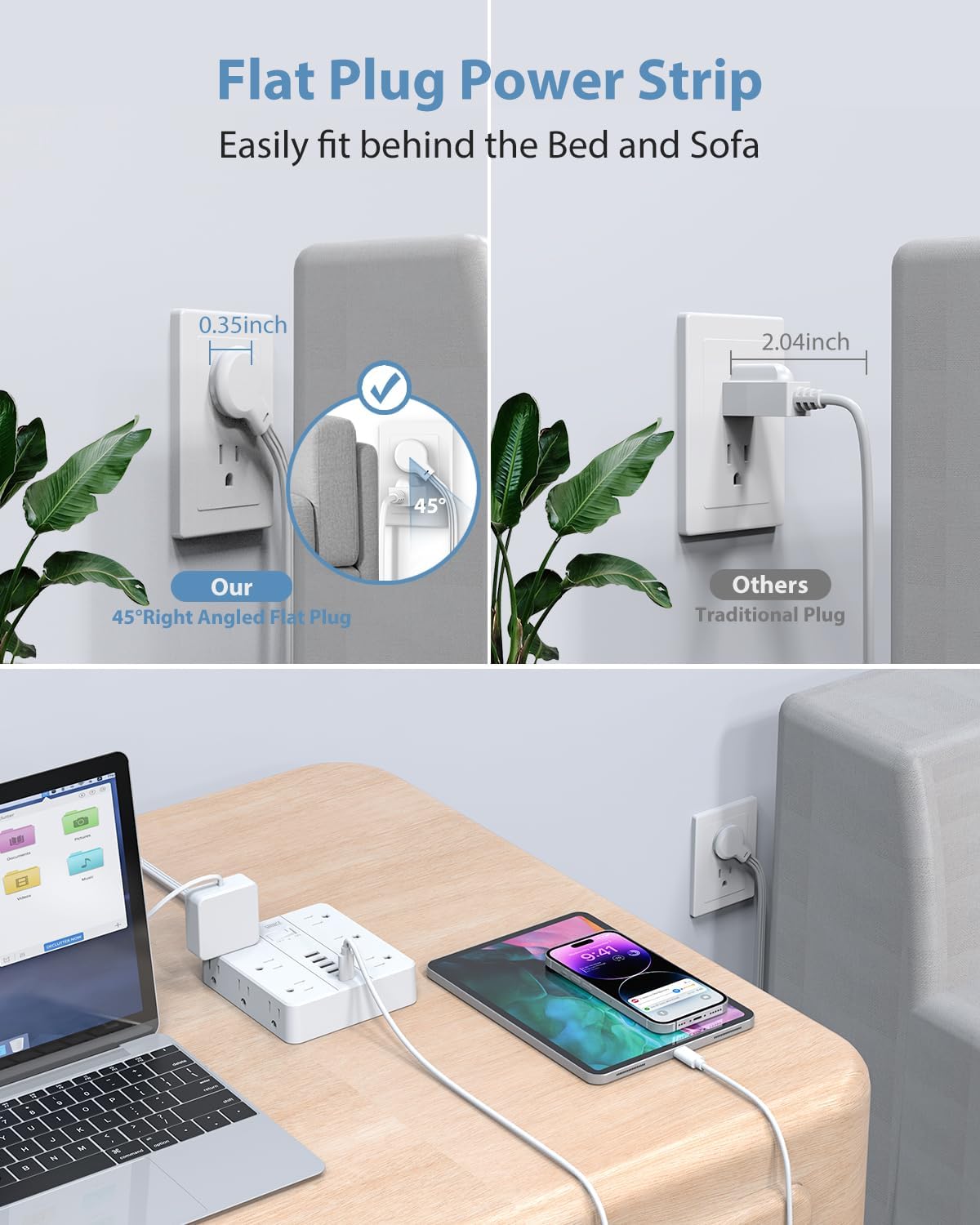 Power Strip Surge Protector 23ft Extension Cord,SMNICE Flat Plug with 12 Outlets 6 USB(2 USB C),Surge Protector Charging Station with Overload Protection for Home, Dorm,Office