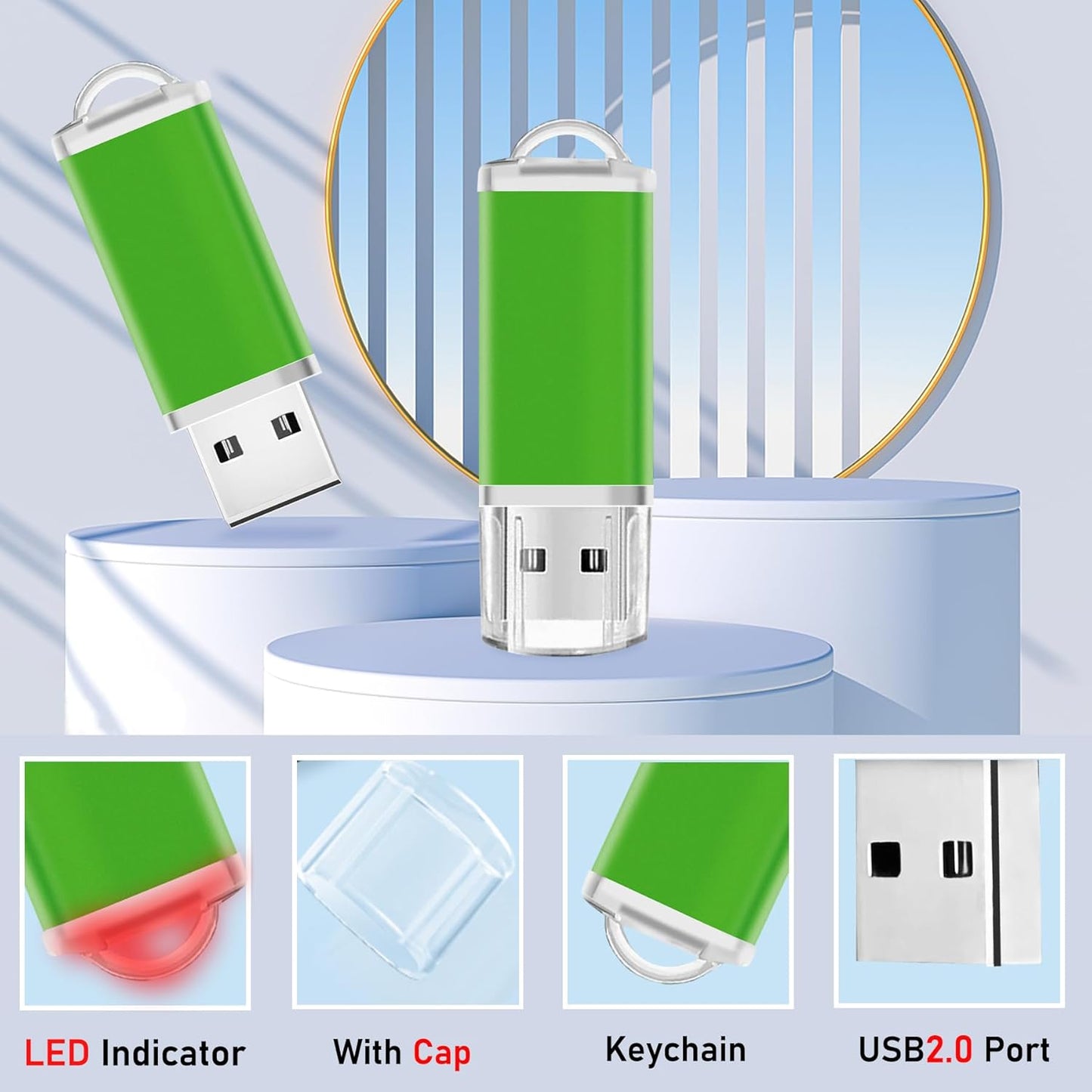 1GB Flash Drive 50 Pack USB 2.0 Flash Drives USB Bulk Thumb Drive Memory Stick Fat 1GB Jump Drives Multipack with Lanyard (Green 50 Packs 1 GB)