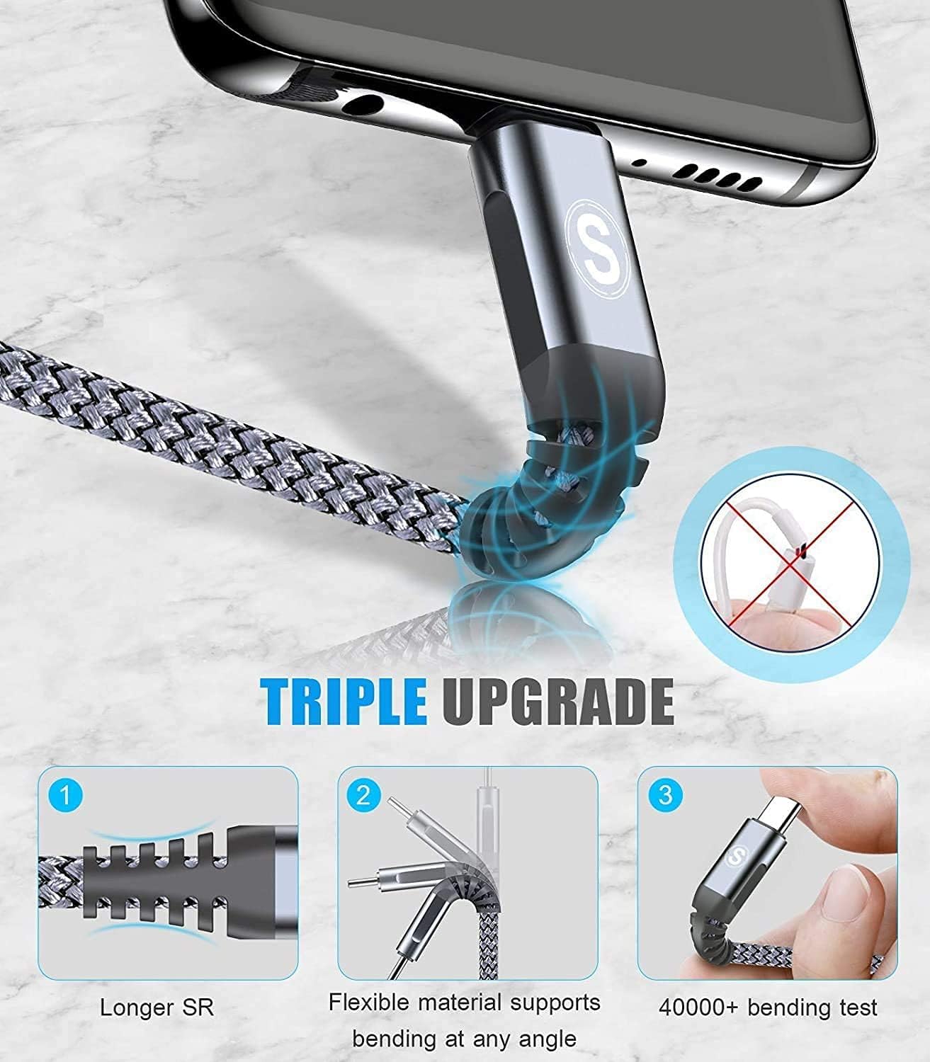 sweguard USB Type C Charger Cable [3-Pack,6.6ft+6.6ft+3.3ft] iPhone 16 Charger Nylon Braided Cord for iPhone 16 15 Pro Max Plus Samsung Galaxy S24 S23 S22 S21 S20 S10 Note 20 10 A54 Pixel LG Moto PS5