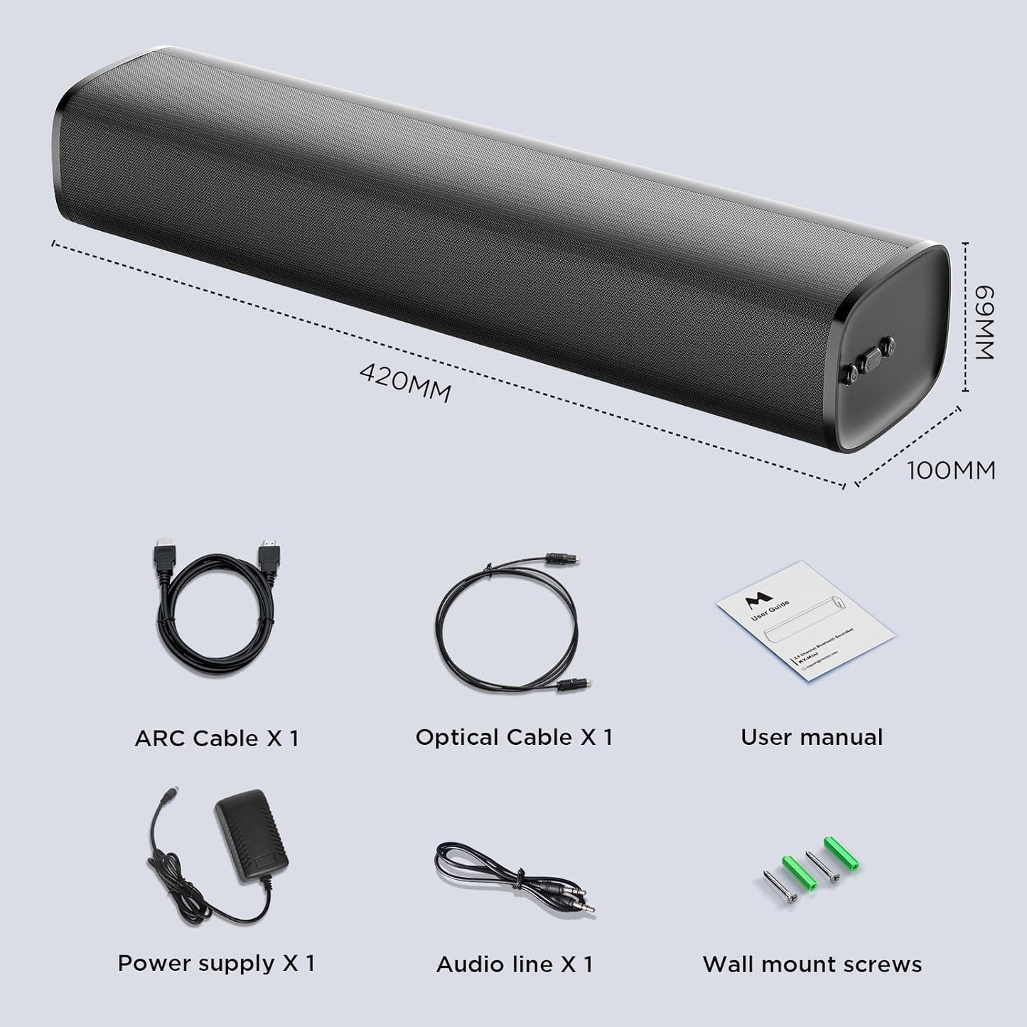 MZEIBO TV Sound Bar, Sound Bars for Smart TV Bluetooth 5.0 Soundbar 50W 17Inch Soundbars with ARC/Optical/AUX Connection Surround for Home Theater Audio TV/PC/Gaming/Projectors