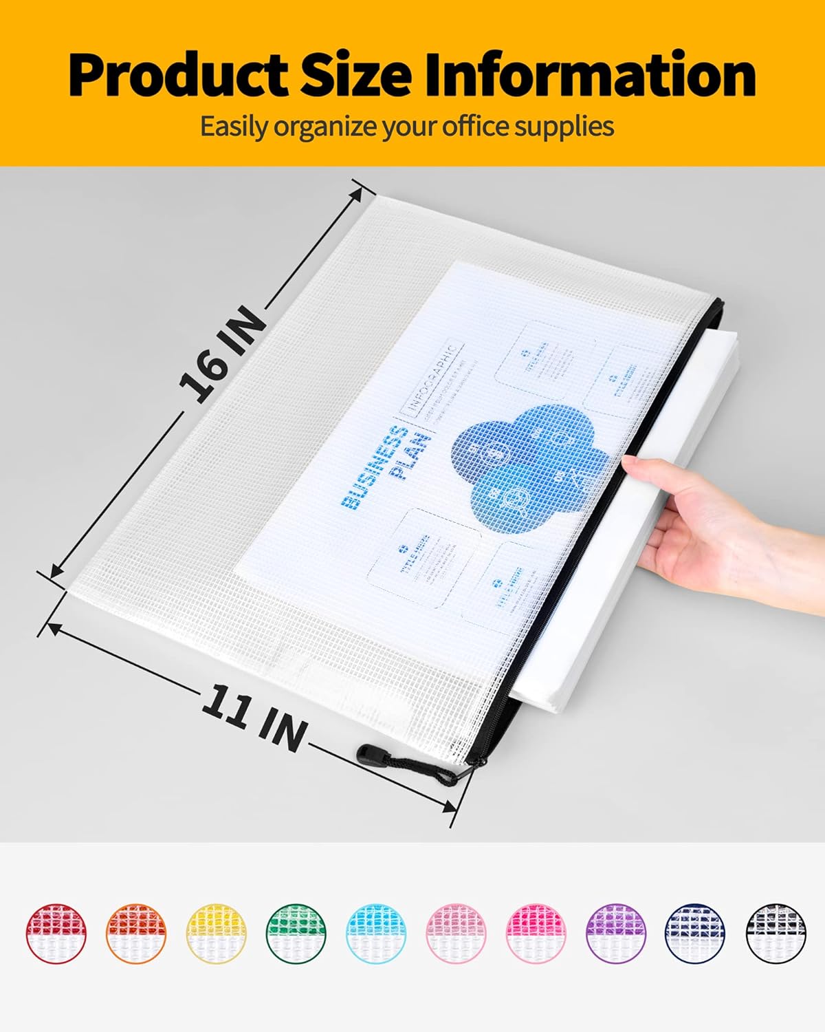 SUNEE Mesh Zipper Pouch 11x16 in (10 Colors, 30 Packs), Large Mesh Zipper Pouch Bags for School Office Supplies, Puzzles & Games, Travel Accessories, Waterproof Zipper Pouches for Organizing