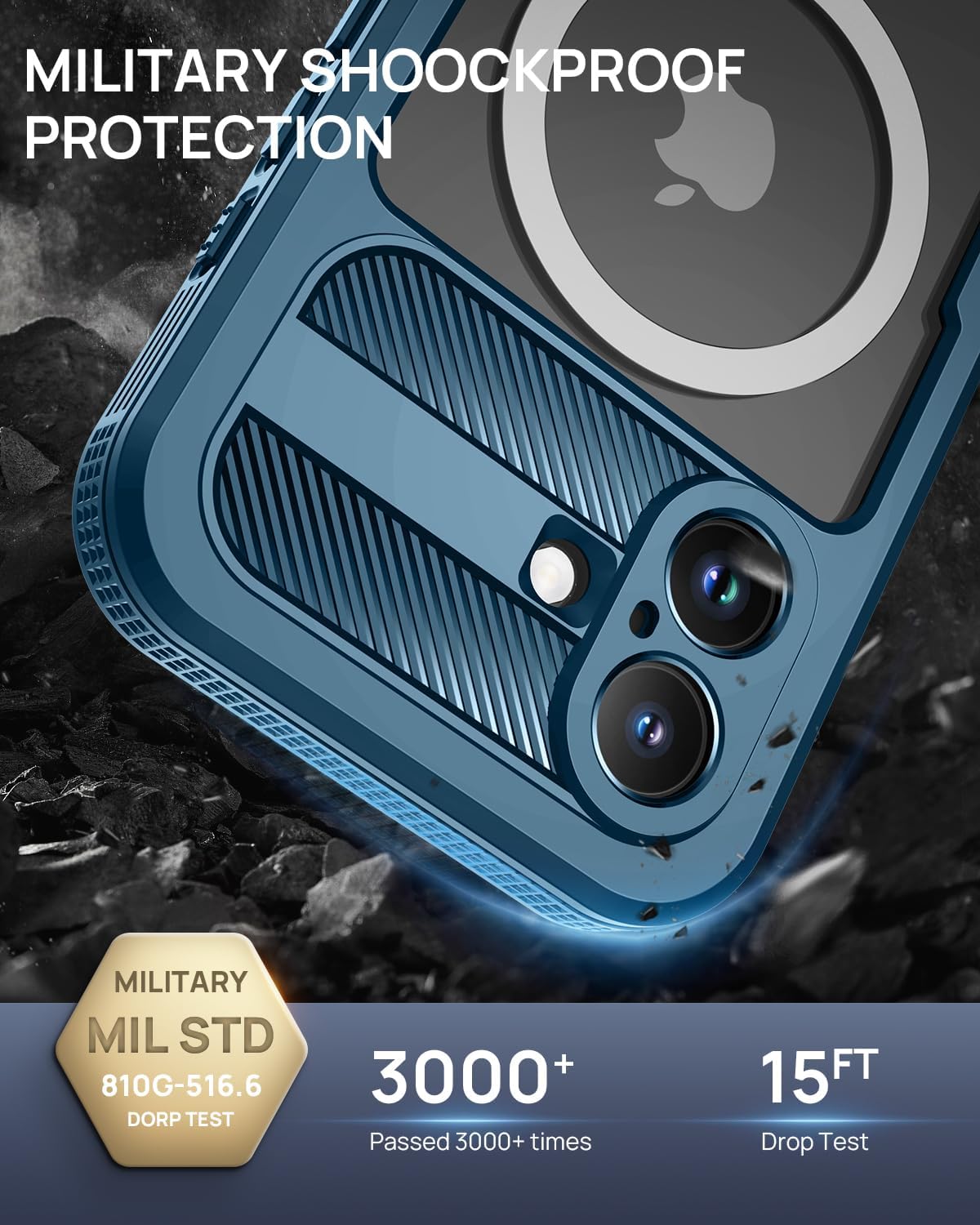 Lanhiem Magnetic for iPhone 16 Plus Case, IP68 Waterproof Dustproof Case, [Compatible with Magsafe] [Built-in Screen Protector] Full Body Heavy Duty Rugged Phone Cover 6.7 inch, Blue/Clear