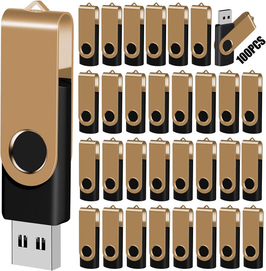 EASTBULL 2GB USB Flash Drive Bulk Thumb Drives 100 Pack with Lanyards USB 2.0 Memory Sticks Zip Drive Pen Drive for Storage and Backup Gold 100PCS 2GB