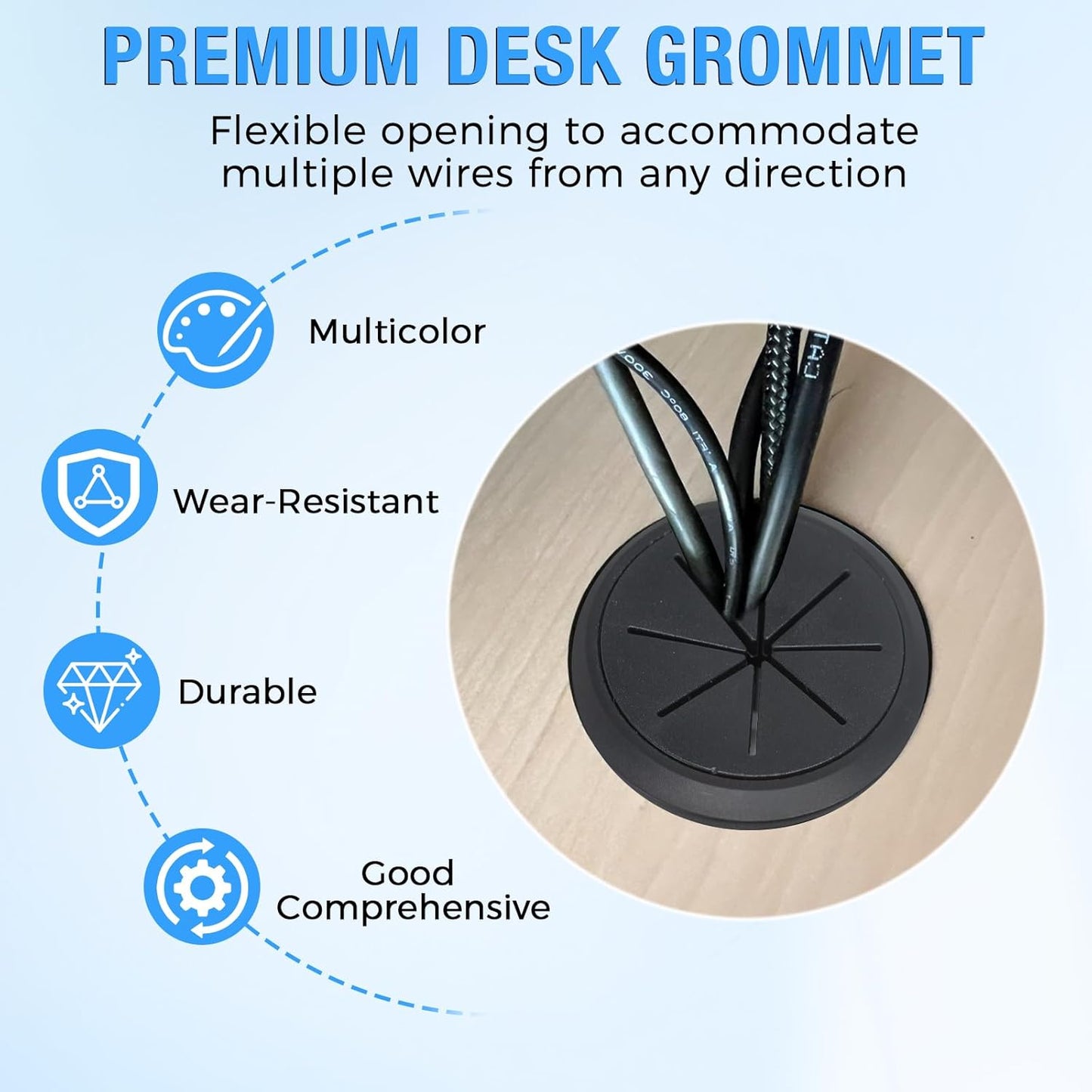 Desk Grommet 2-1/16" (53 mm), Desk Hole Cover for Cables Coffee, Cable Grommet ABS Plastic, Desk Hole Grommet for Office and Home Table Cable, Detachable & Flexible Cable Cord Organizer-4 Pcs