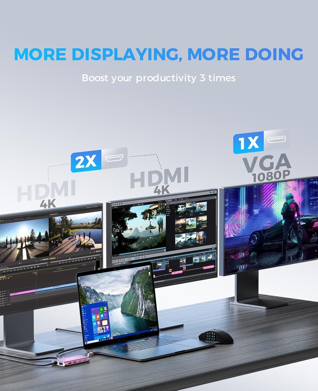 Docking Station, UtechSmart Docking Station Dual Monitor Triple Display USB C Adapter with 2 HDMI, VGA, PD 3.0 Port, SD TF Card Reader, 4 USB Ports USB-C Dock Compatible for MacBook, Other USBC Laptop