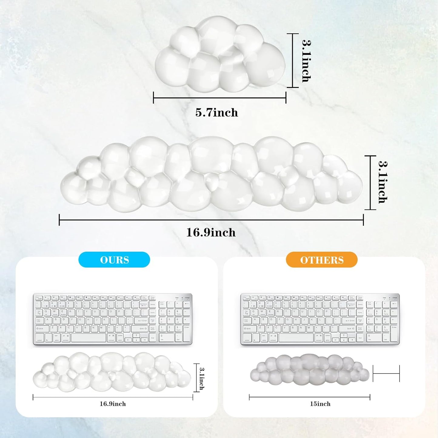 Gel Cloud Keyboard and Mouse Wrist Rest, Cute Wrist Support and Arm Support Keyboard Rest for Keyboard and Mouse Typing Pain Relief，Suitable for Office/Computer/Laptop/Gaming（White）