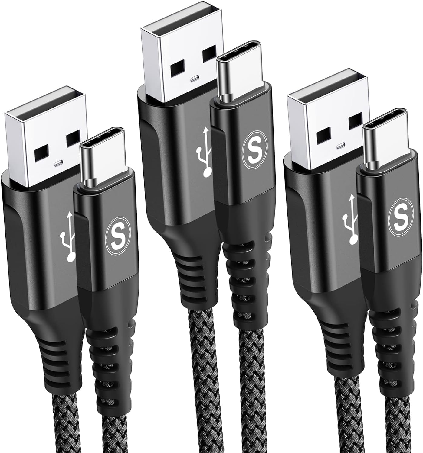 sweguard USB Type C Charger Cable [3-Pack,10ft+6.6ft+3.3ft] iPhone 16 Charger Nylon Braided Cord for iPhone 16 15 Pro Max Plus Samsung Galaxy S24 S23 S22 S21 S20 S10 Note 20 10 A54 Pixel LG Moto PS5