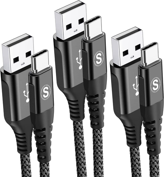 sweguard USB Type C Charger Cable [3-Pack,10ft+6.6ft+3.3ft] iPhone 16 Charger Nylon Braided Cord for iPhone 16 15 Pro Max Plus Samsung Galaxy S24 S23 S22 S21 S20 S10 Note 20 10 A54 Pixel LG Moto PS5