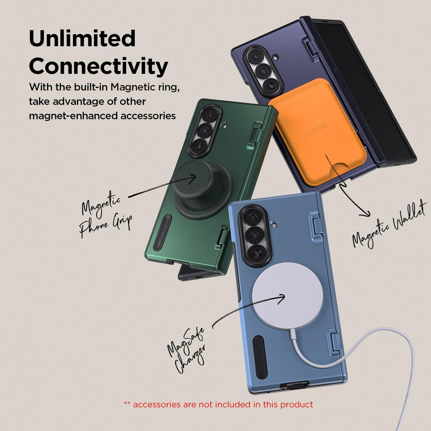 VRS DESIGN Terra Guard Modern for Galaxy Z Fold 7 (2025) – Magnetic Phone Case with Built-in Screen Protector, Rugged Dual Layer Protection & Spring-Loaded Hinge Cover (Matte Black)