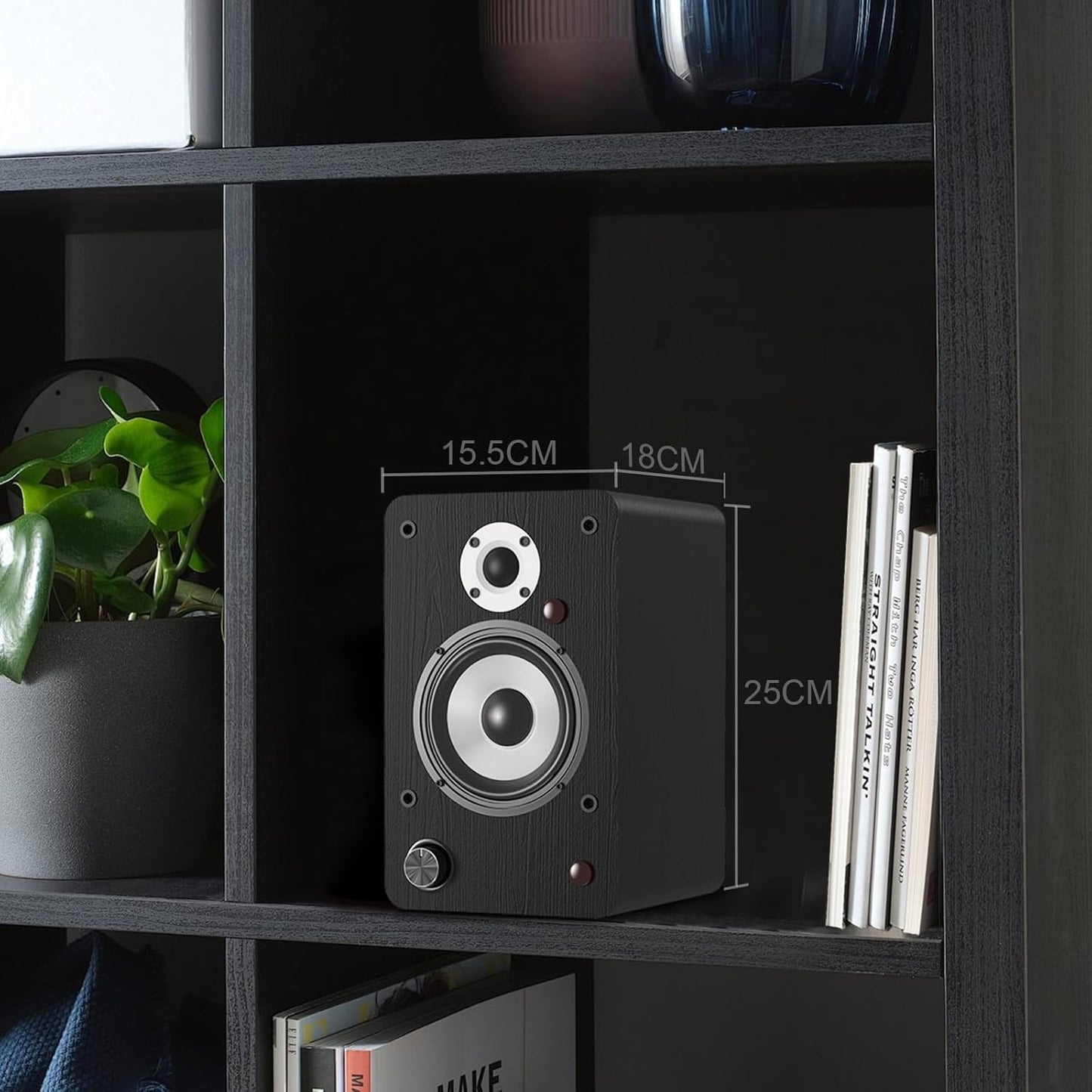 LONPOO Powered Bookshelf Speakers for Record Player,2.0CH Bluetooth Active Near Field Monitors with 1-inch Silk Domed Tweeter and 4-inch Aluminium Speaker for Home Theater, 100 Watts RMS