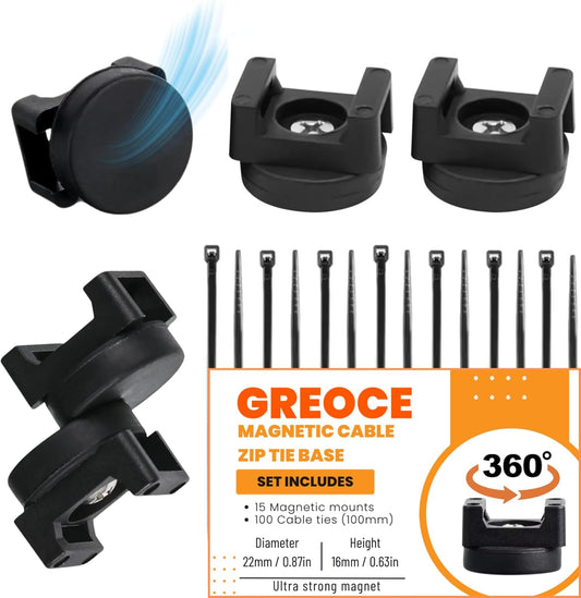 15Pcs (+100 pcs zip ties) Magnetic Cable Clips Zip Tie Mount Base, Cable Ties Holder, Multipurpose Wire Cable Holder for Magnetic Cable Management, Electrical Organization Supplies for Wire (BLACK15)