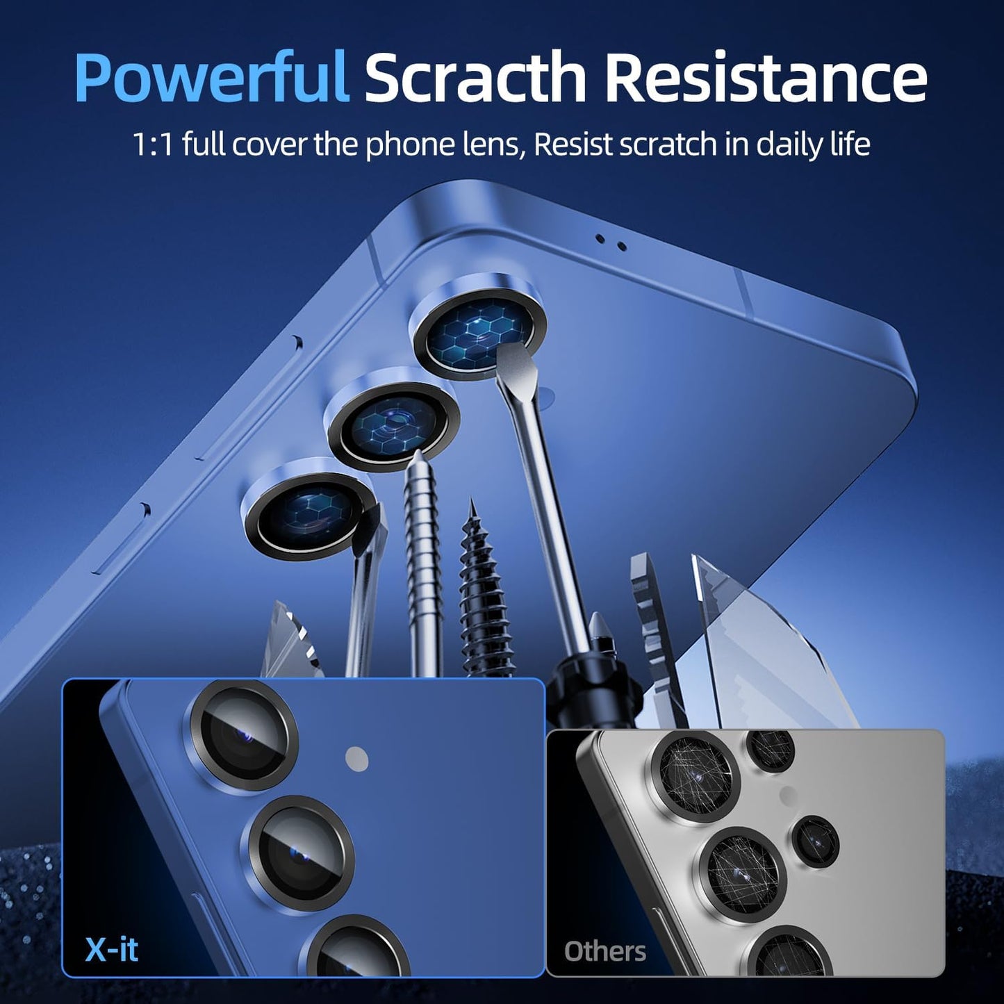 X-it Camera Lens Protector for Samsung S25 Plus, 10H Tempered Glass, Independent Metal Aluminum Edge Original Protection Design, Suitable for Phone Case, Anti-scratch, Anti-reflective,Navy