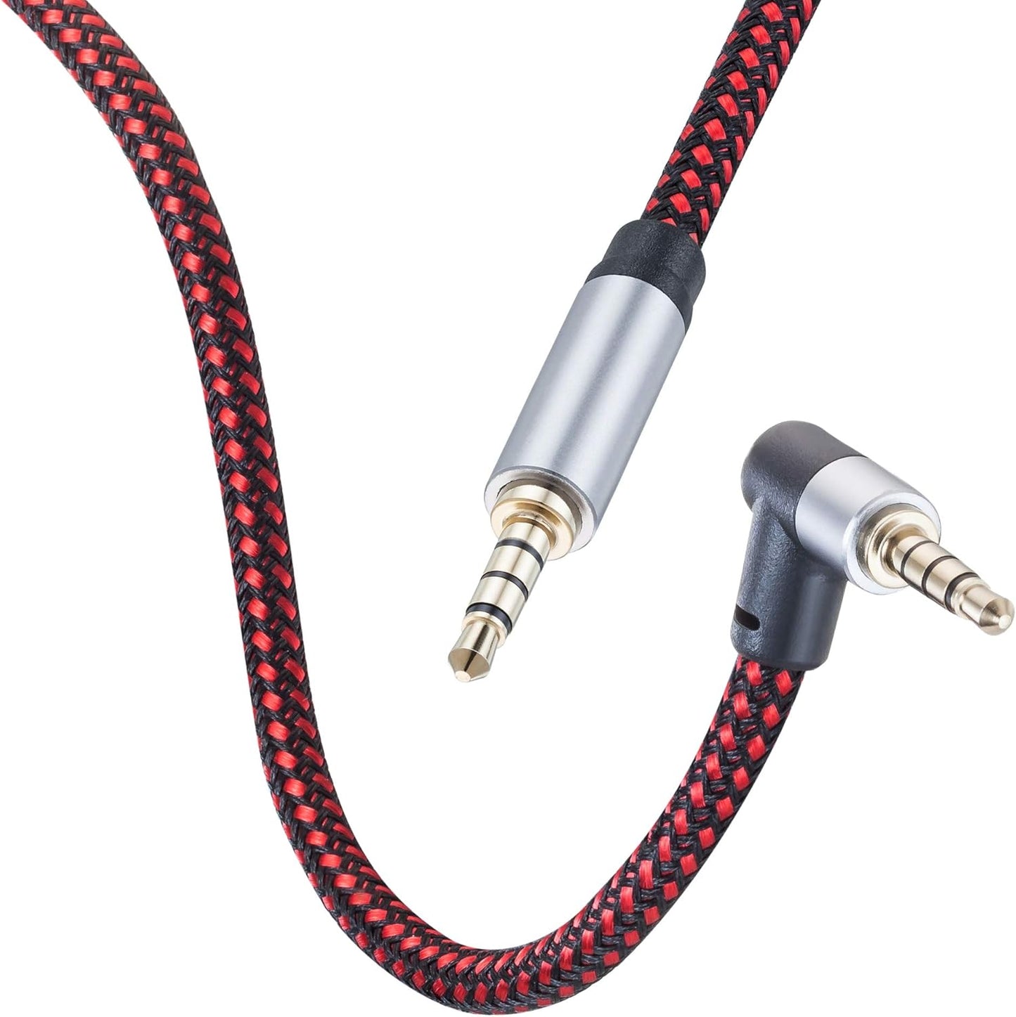 Male to Male Audio Cable 20Ft, 90 Degree TRRS 3.5mm 4 Pole Nylon Braided Stereo Aux Cable for Headphones, PS4, Phone, Tablets, Headset, PC, Laptop and More (20Ft)