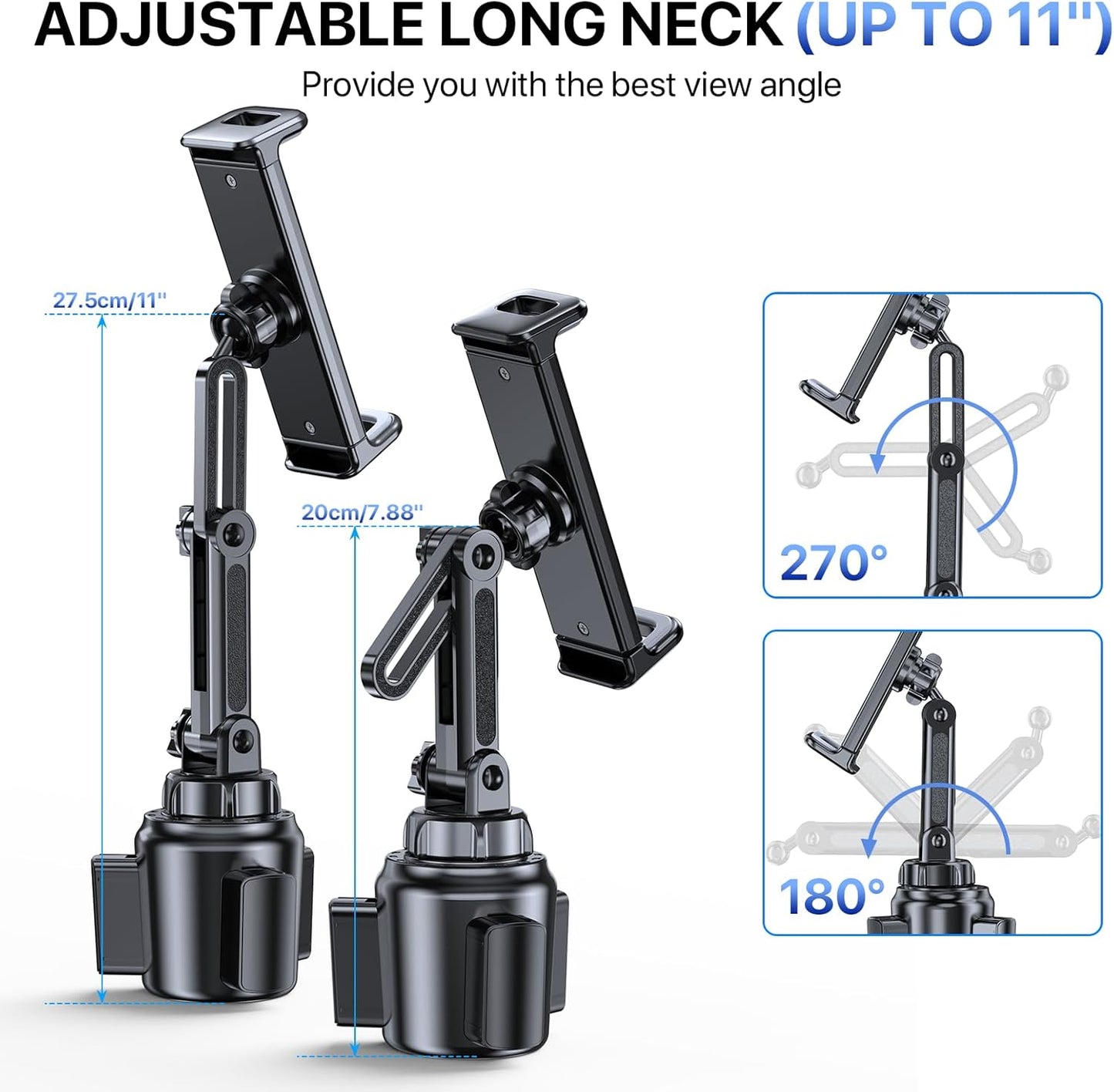 Miracase Cup Holder Tablet Mount for Car, Adjustable Long Neck Car Tablet Holder Friendly Compatible with iPad, Pro, Air, Mini Samsung Galaxy Tab, All 6.1-12.9" Tab