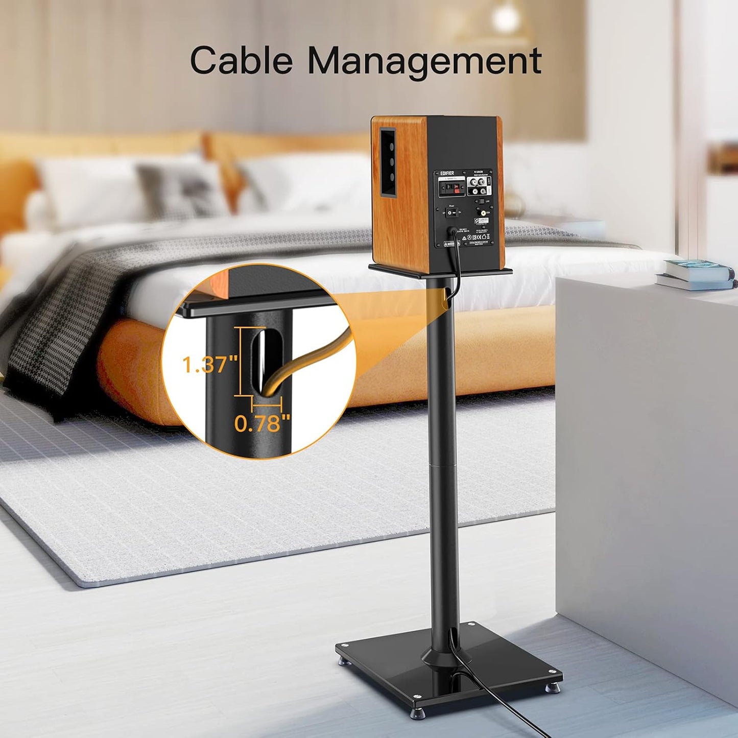 Perlegear Universal Speaker Stands for Surround Sound up to 22lbs - 28 Inch Bookshelf Speaker Stands for Bose, Polk, JBL, KEF, Klipsch & Others, Floor Speaker Stand with Cable Management 1Pair- PGSS6