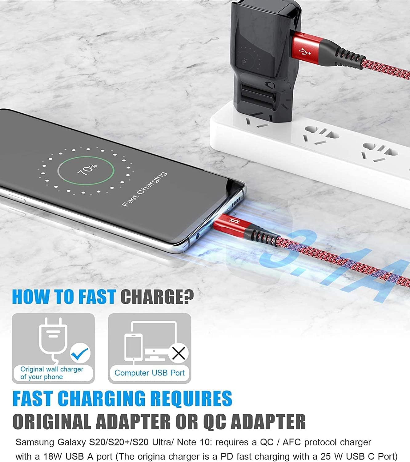 USB Type C Charger Cable [3Pack,10ft+6.6ft+3.3ft], Power Charging Cable for Kindle Fire HD 10 9th 2019 8 10th 2020 Paperwhite 11th 2021 Generation, Samsung Galaxy S21 S20 S10 A13 A33 A53