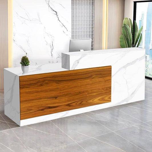 Reception Desk with Counter Modern Checkout Counter with Lockable Drawer Keyboard Tray Receptionist Desk for Office Salon Reception Table M Left 55inch/140cm