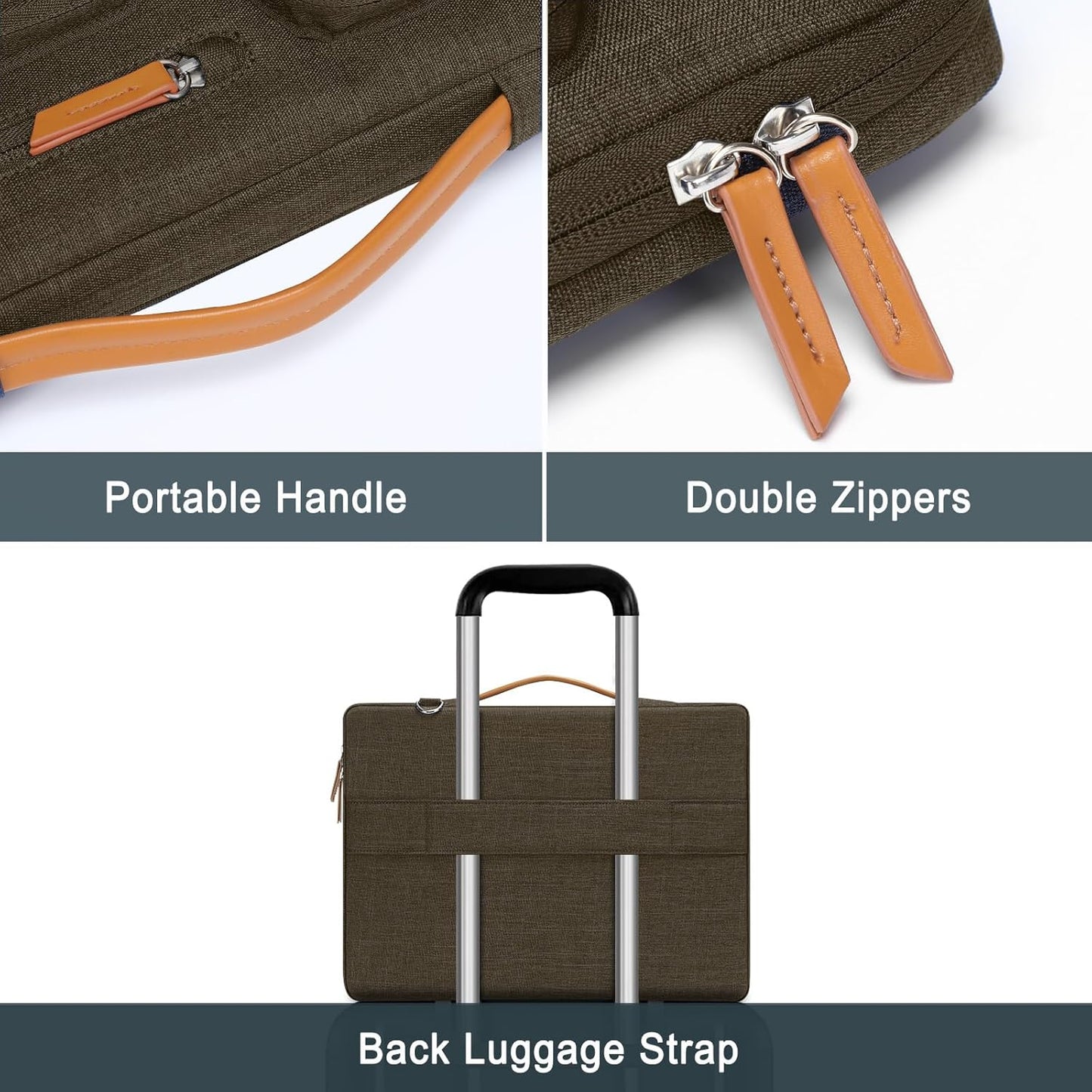 MOSISO 360 Protective Laptop Shoulder Bag,15 inch Computer Bag Compatible with MacBook Air M4 M3 M2/Pro A1990 A1707, Dell XPS Plus,Side Open Messenger Bag with 4 Zipper Pockets&Handle, Carob Brown