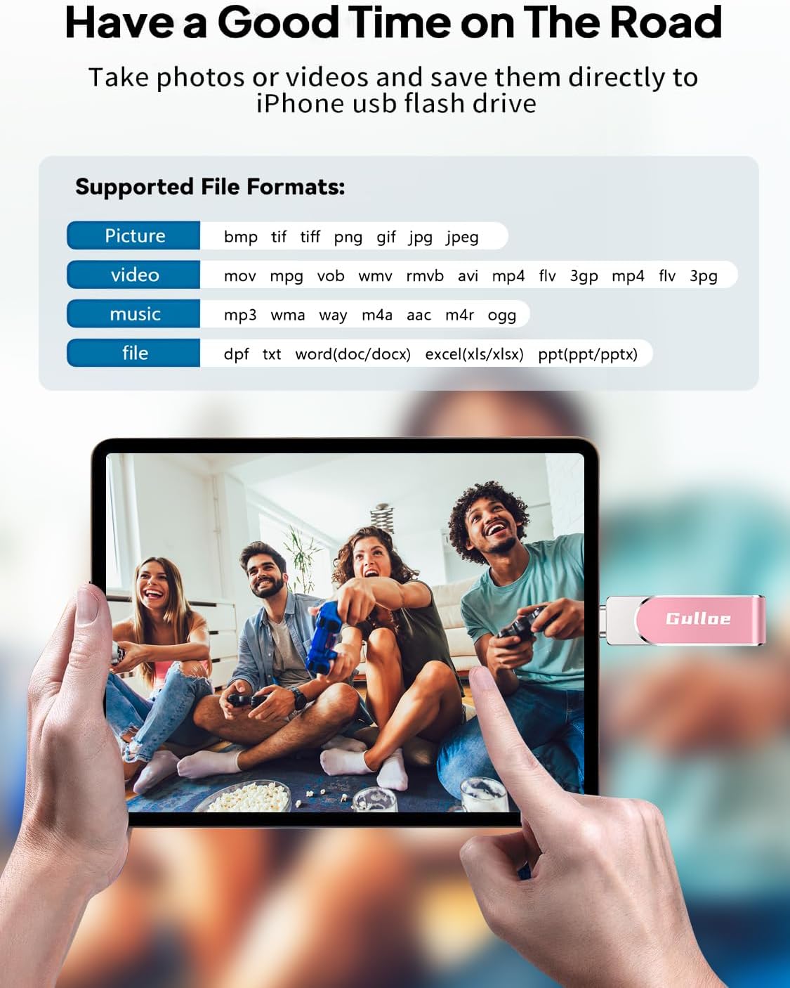 Gulloe 512GB Flash Drive Intended for iPhone, Memory Stick Storage for Photos and Videos Backup, Compatible with iPhone iPad Android PC, Plug and Play, No Application Required (Pink)