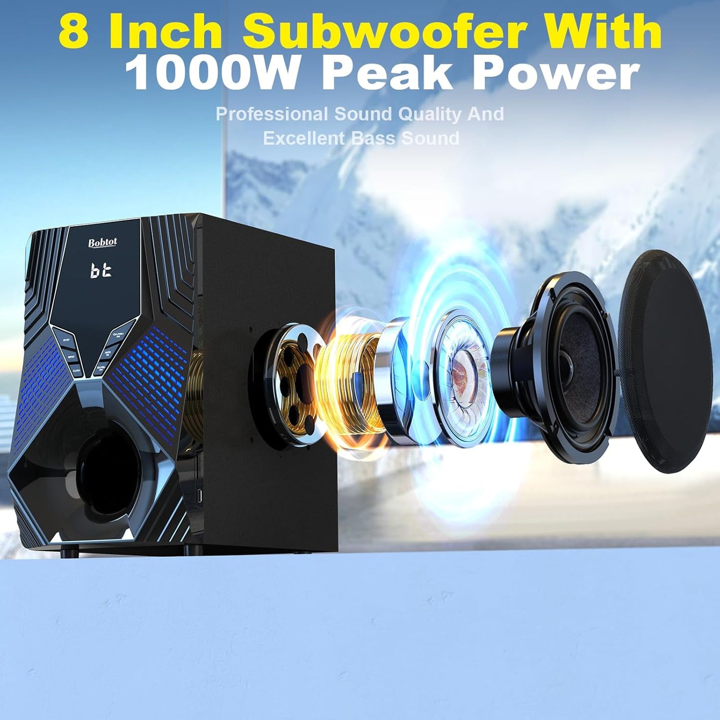 1000W Surround System 5 Wired Satellite Audio Speakers 8 inch Subwoofer 5.1/2.1 Channel Home Theater Deep Bass Support HDMI ARC Optical Bluetooth Karaoke Input