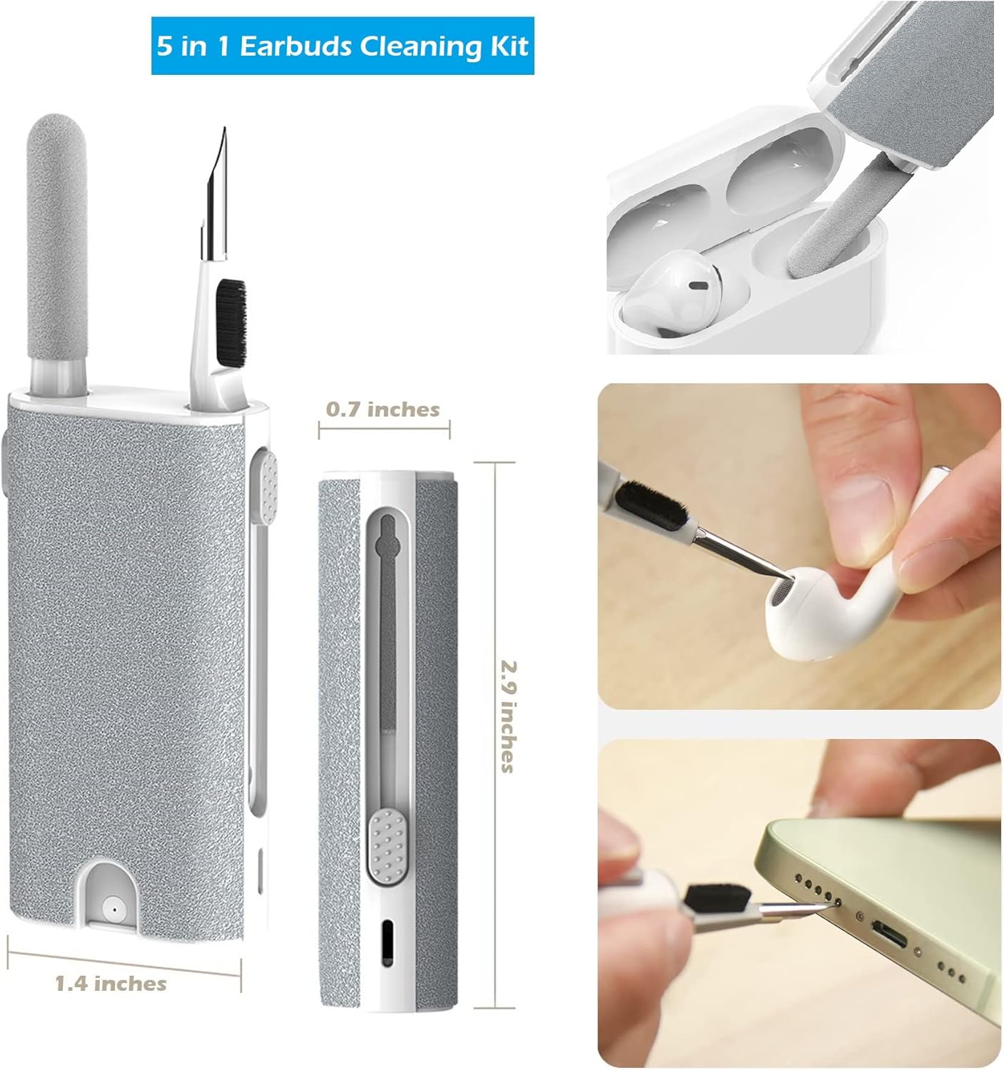 5-in-1 Electronics Cleaner Kit- Laptop Screen Cleaner kit,Multifunctional Bluetooth Earphones Cleaning Tool for iPhone Charging Port,Headphone,Earphone,Phone Speaker,Earpods