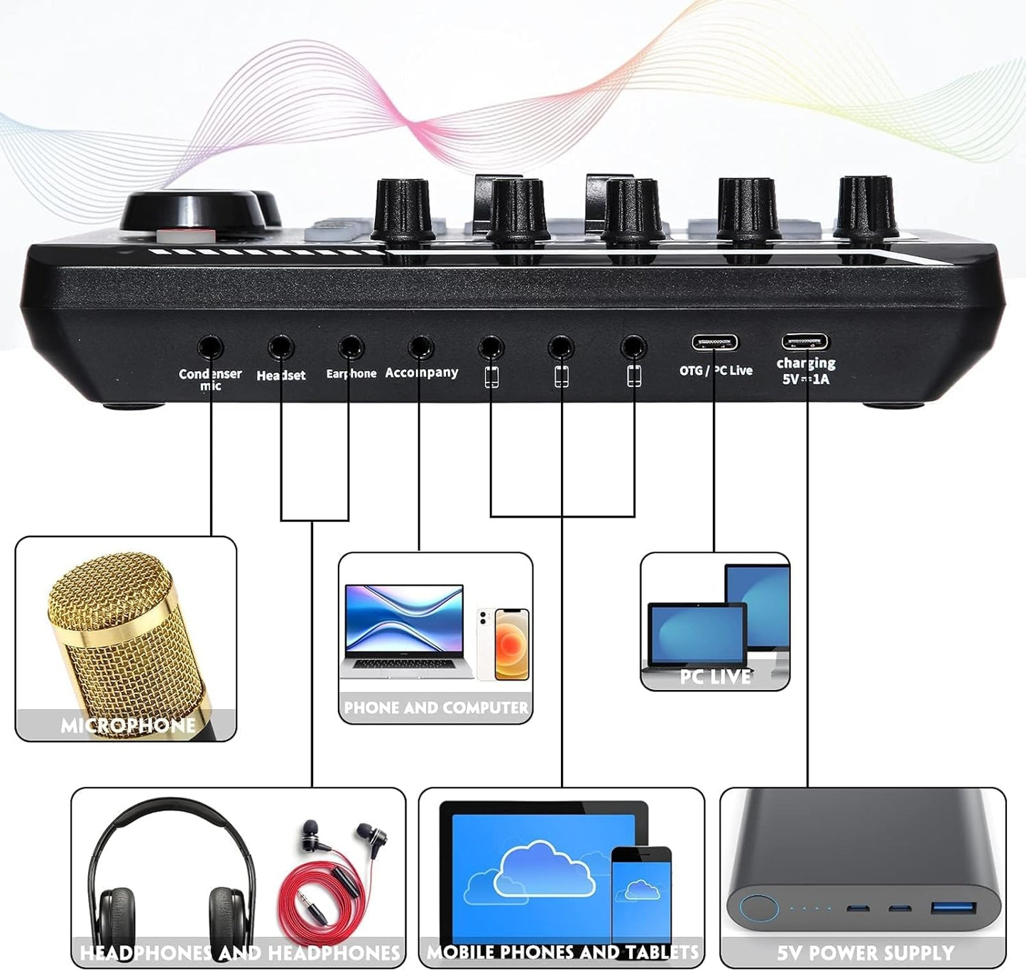 Professional Audio Mixer, SINWE Live Sound Card and Audio Interface with DJ Mixer Effects and Voice Changer,Podcast Production Studio Equipment, Prefect for Streaming/Podcasting/Gaming