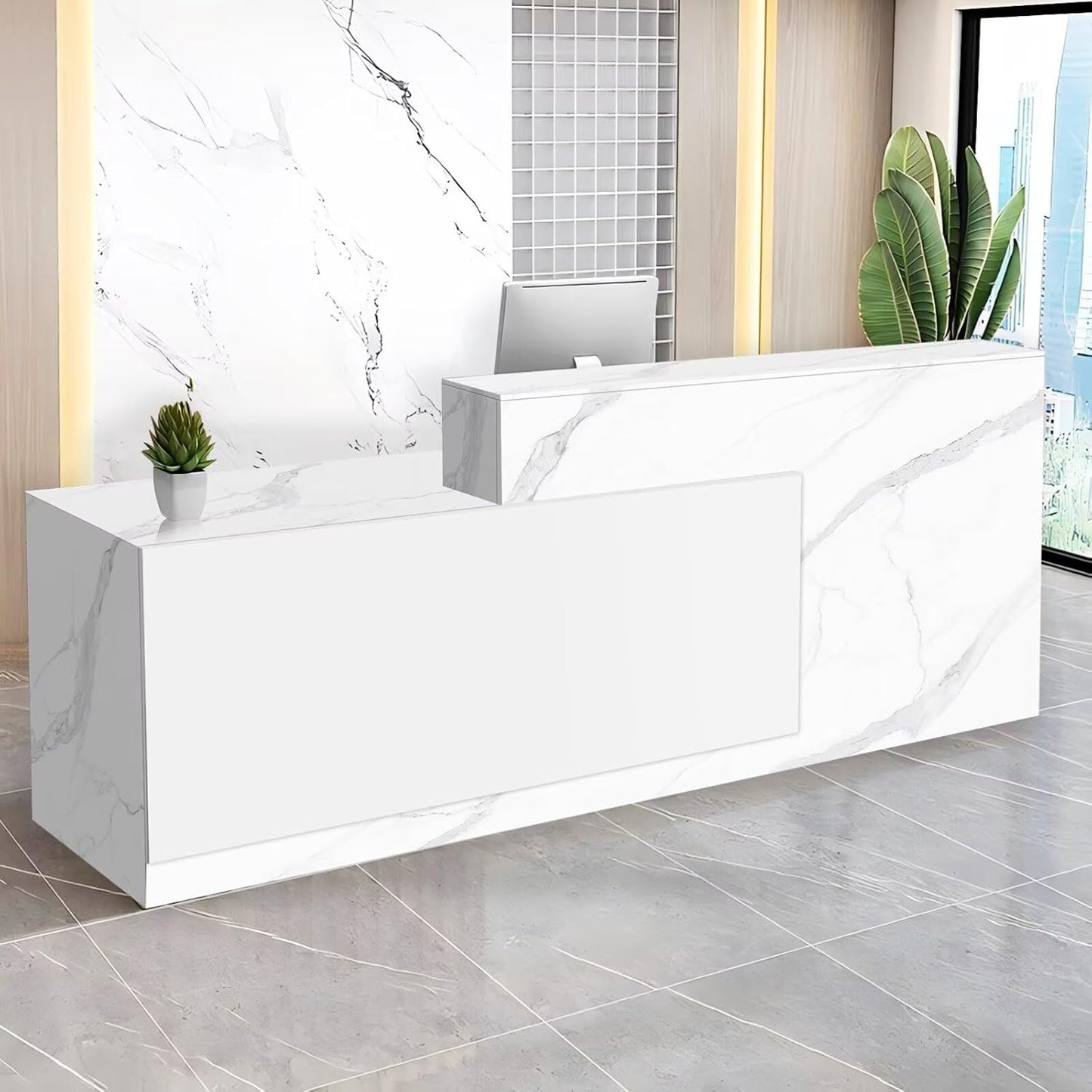 Reception Desk with Counter Modern Checkout Counter with Lockable Drawer Keyboard Tray Receptionist Desk for Office Salon Reception Table K Left 71inch/180cm