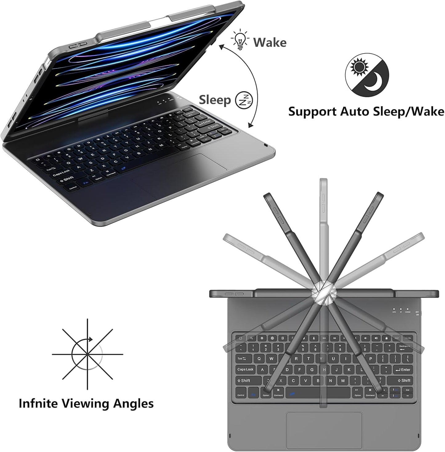 GGH Touch for iPad Keyboard Case Air 13 (M3 2025 / M2 2024) &12.9 iPad Pro (6th,5th,4th, 3rd Gen),360° Rotatable Protective Cover Multi-Touch Trackpad Keyboard Case with Pencil Holder - Grey