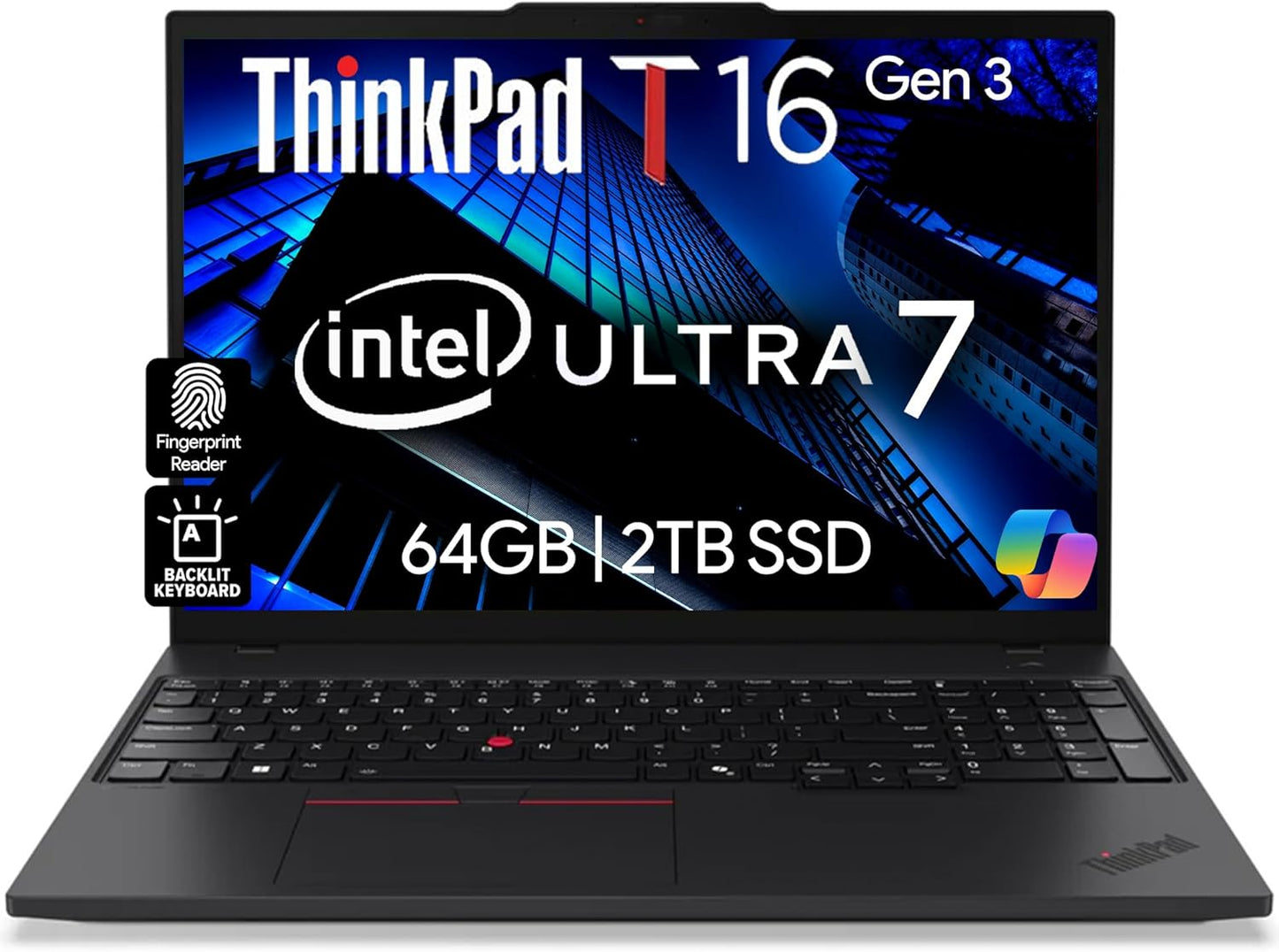 Lenovo ThinkPad T16 Gen 3 Business Laptop 16” FHD+ Display, Intel Ultra 7-155U (Beats i7-1355U), 64GB DDR5 RAM, 2TB SSD, 5MB Webcam, WiFi 6E + BT, RJ-45, HDMI, Win 11 Pro, AI Copilot - Black