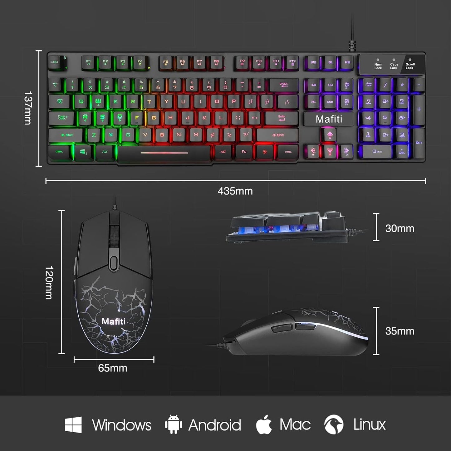 mafiti RK101 Computer Keyboard Mouse Combo Wired, RGB Backlit USB Keyboard for PC Mac Laptop Desktop, Gaming Office