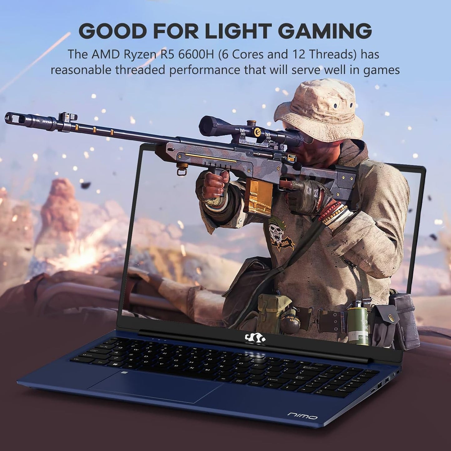 NIMO 15.6" IPS FHD-Gaming-Laptop, AMD Ryzen 5 6600H 6-Cores 660M GPU 16GB DDR5 RAM 1TB SSD(Beat i7-1165G7, Up to 4.5GHz) Computer with 100W GaN Type C Fingerprint Backlit Keyboard Win 11