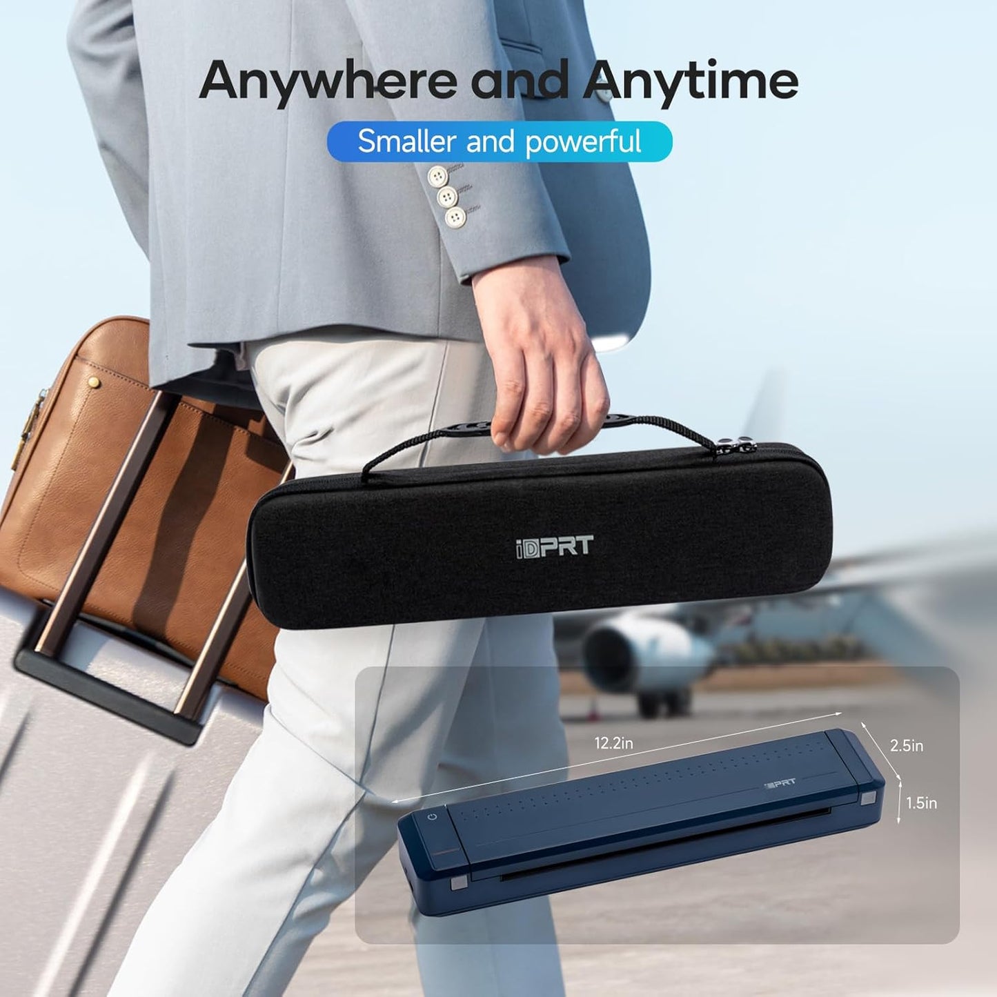 iDPRT MT888 Portable Thermal Printer Wireless for Travel,Support 8.5" X 11" US Letter Compatible with iOS, Android & Laptop,Bluetooth Mobile Inkless Printer with Case, Blue