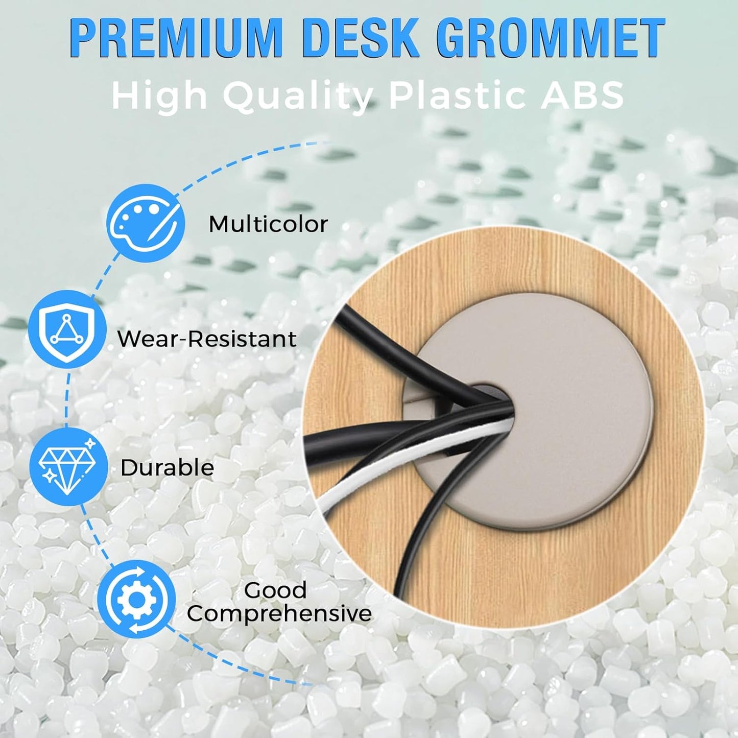 Desk Grommet 1-1/2" (38 mm), Desk Cord Hole Cover, Cable Grommet ABS Plastic, Desk Hole Grommet for Office and Home Table Cable, Detachable Cable Cord Organizer (Black 2 Pcs)