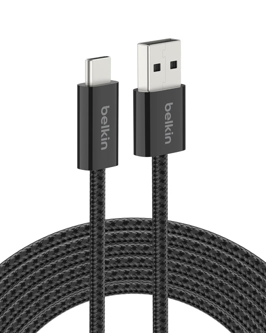 Belkin USB A to USB C Cable 2-Pack, 9.9ft, 15W - Type C Charger, iPhone Charger Cord, Soft, Braided, Flexible for iPhone 16 & 15, Galaxy S25, Pixel 9, iPad Pro, Airpods Pro, Switch & More - White