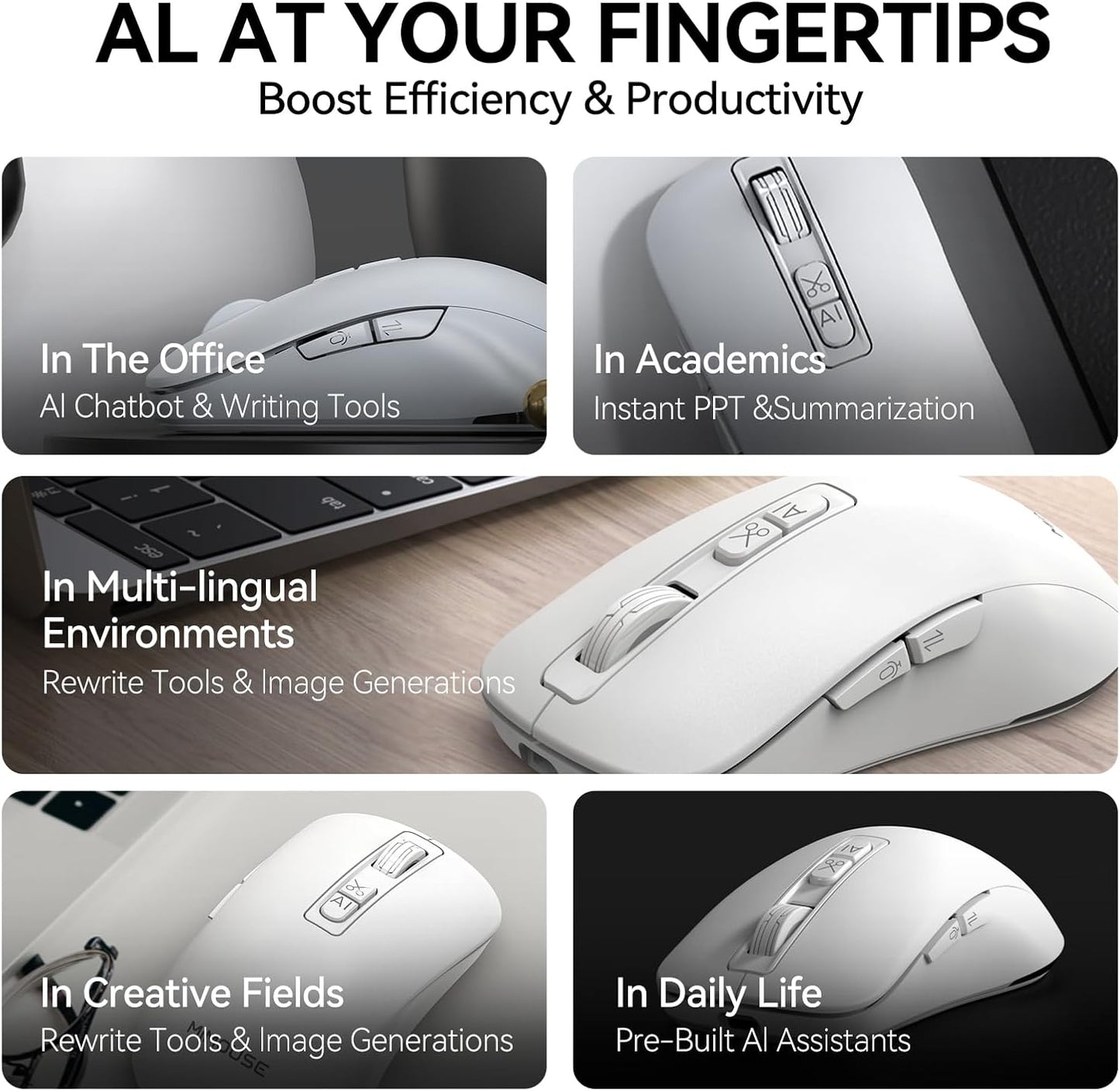 M4 Wireless Smart Ai Mouse For Pc Laptops,One-Touch Voice Input, Ai Assistant, Meeting Recording, Screenshot Translation, And Multi-Language Compatibility, Is A High-Performance Office Device.