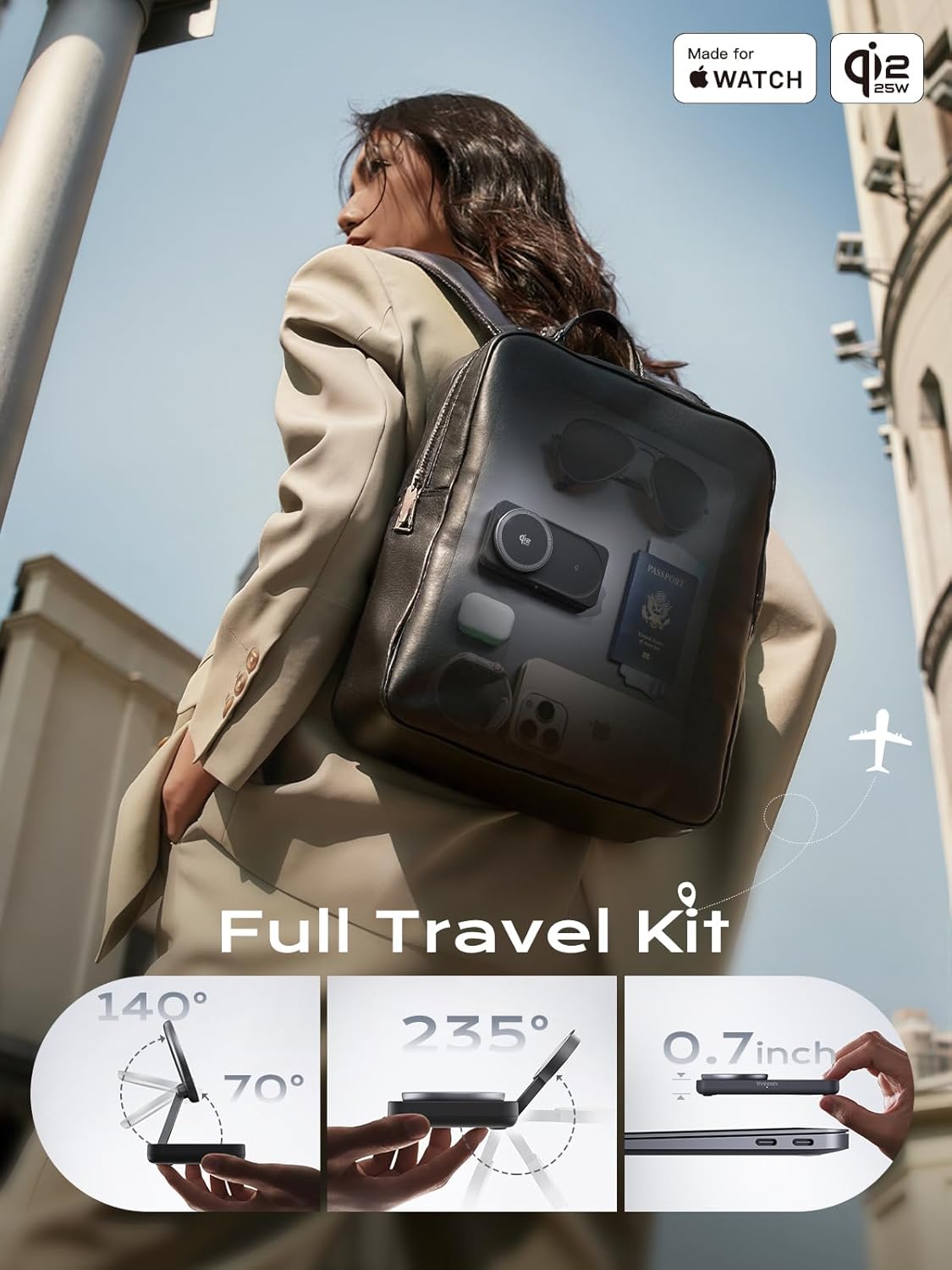 THREEKEY Qi2 25W MagSafe 3-in-1 Wireless Charging Station, MFI Certified by Apple, Fast Foldable Charger Stand for iPhone 17/16/15/14/13/12 Pro Max, Apple Watch, AirPods(45W Adapter Included)