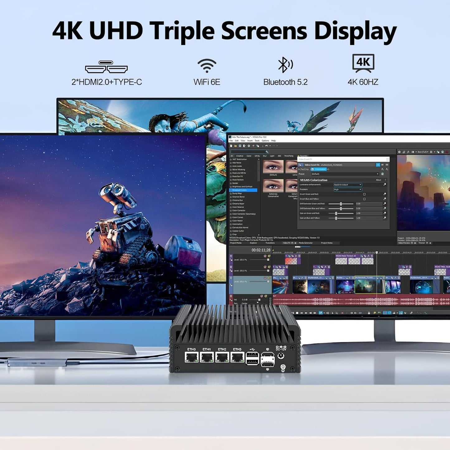 Firewall Micro Appliance Core N150,4xi226-V 2.5G Fanless Mini PC,DDR5,2*NVMe 2*SATA,6*USB,2*HDMI,Type-C,DP,Firewall Mini PC NAS Server