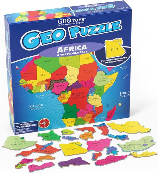 Geotoys GeoPuzzle, Africa and Middle East Shaped Jigsaw Puzzle, 65 Pc Geography Puzzle, Map Puzzle - Jigsaw Puzzles for Kids Ages 6-9 Years Old