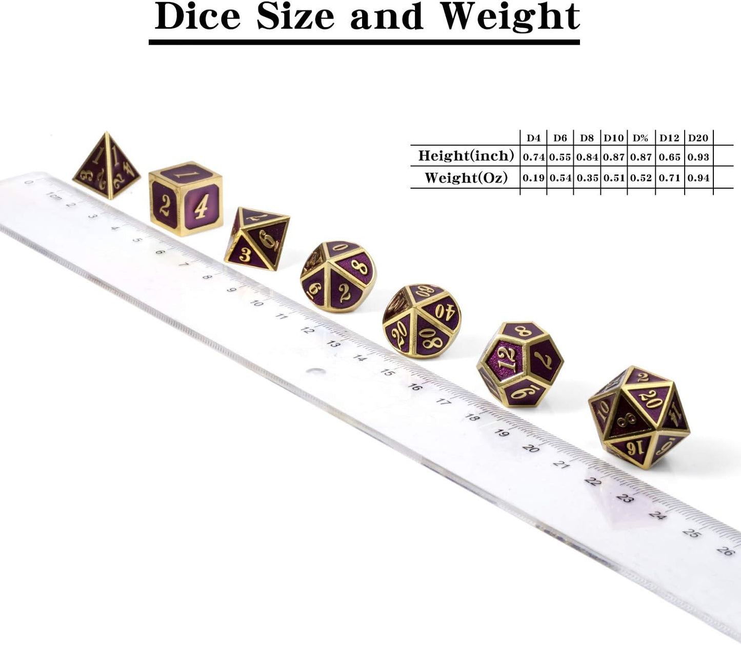 D&D Table Game Dice Set, 7PCS Metal Die with Metal Gift Box for Dungeons and Dragons (Dark Purple and Gold Number)