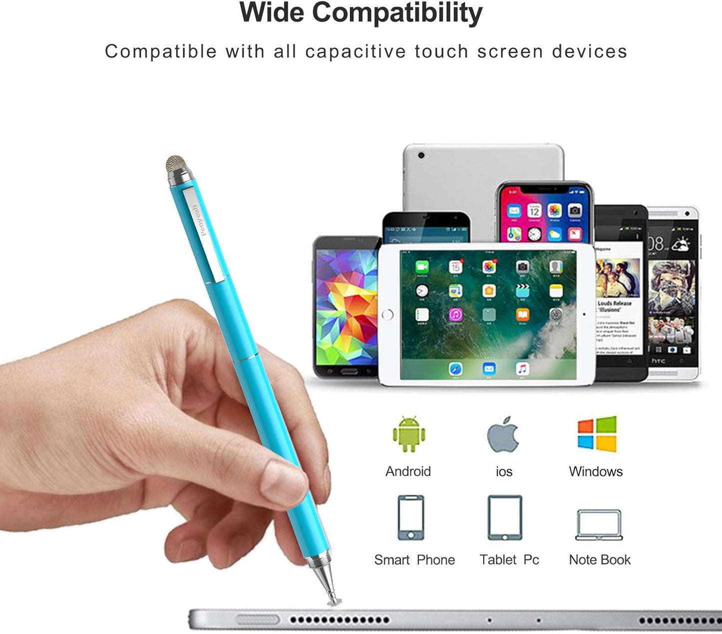 Penyeah Stylus, 4-in-1 Stylus Pen for Touch Screen, High Precision and Sensitivity Disc,Mesh,2 Sized Rubber Tips, Universal for iPhone/iPad/Android/Samsung/HP Tablets All Capacitive Touch Screens-Blue