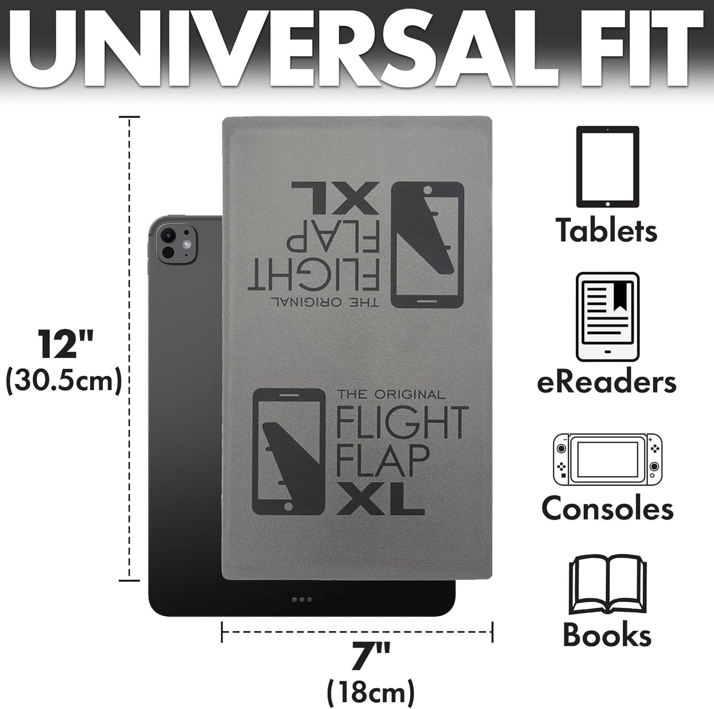 Airplane Tablet Holder, Extra Large 12x7” Flexible Cell Phone and Tablet Holder, Folding Cellphone Stand for Desk, Kindle, Bed, Long Flight Travel Accessories, Plane Essentials (Gray)