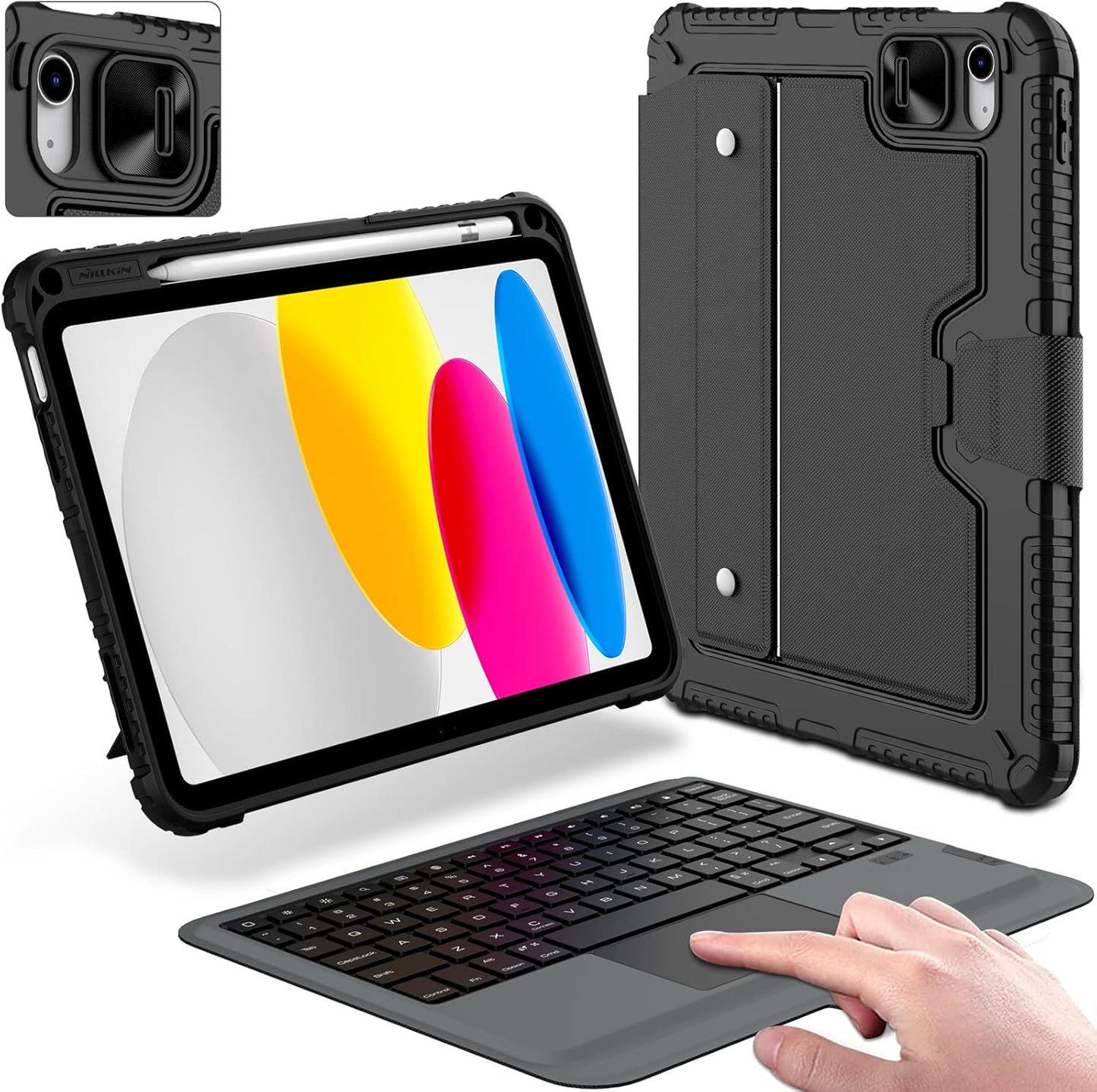 Nillkin for iPad A16 11th 10th Generation Case with Keyboard, Slide Camera Cover, Protective Detachable Wireless Keyboard with Pencil Holder and Trackpad for iPad 11 in A16 2025 10th Gen 10.9 in 2022