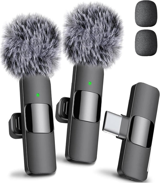 Mini Mic Pro Wireless Microphone for iPhone, iPad, Android, Lavalier Microphone for Video Recording - 2 Pack iPhone Mic Crystal Clear Recording with USB-C for Podcast, ASMR (iPhone 15+ / Android)